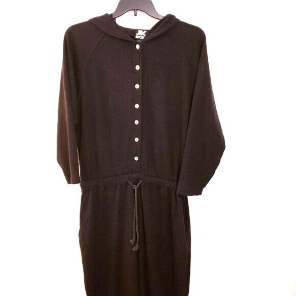 JK Sport Black Cozy Waffle Texture Hooded Jumpsuit Pockets 18/20 GUC - Picture 2 of 9
